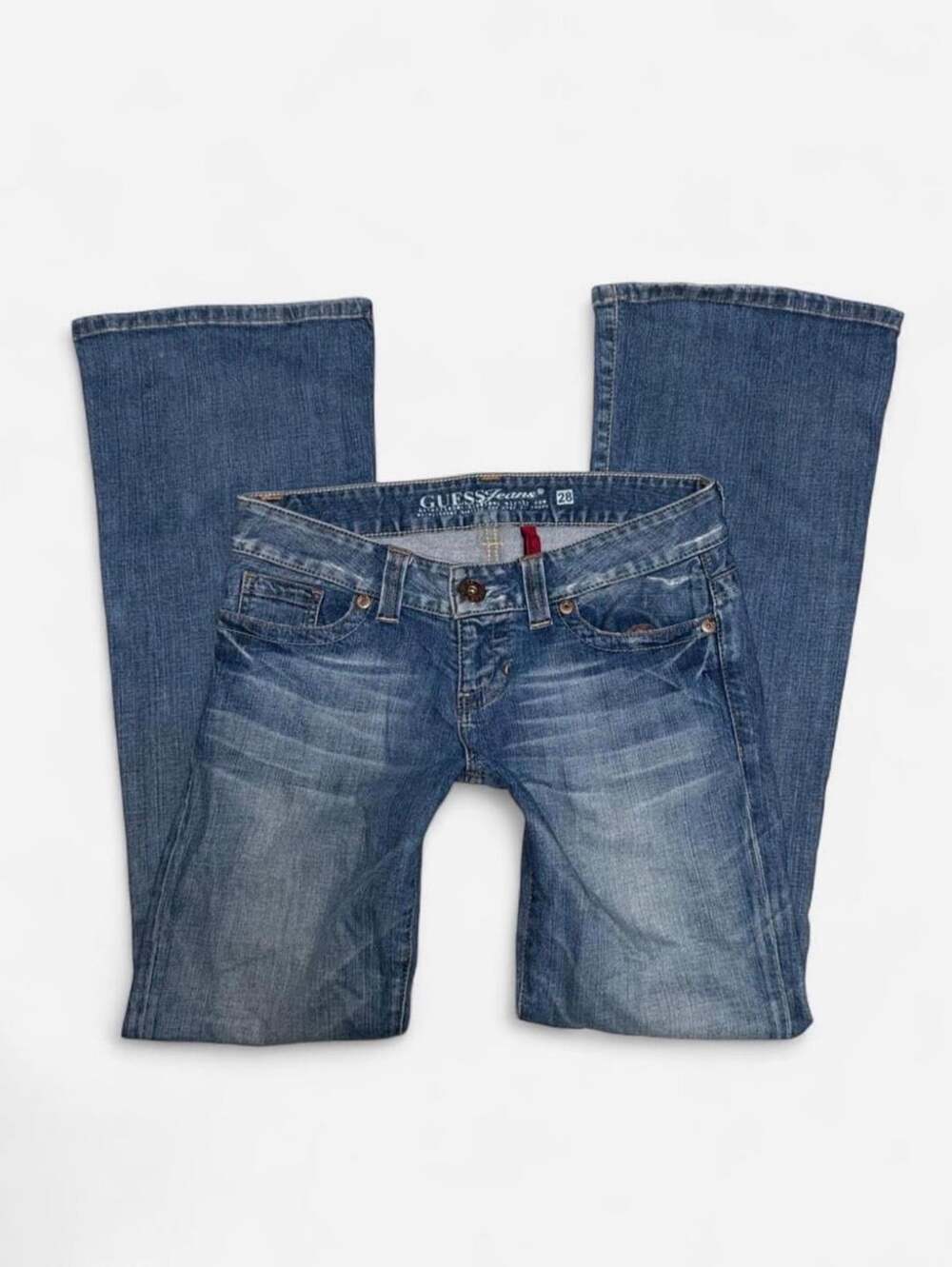 Y2K Vintage 90’s Guess Jeans Daredevil Flare Leg Size 28 Blue Wash Denim